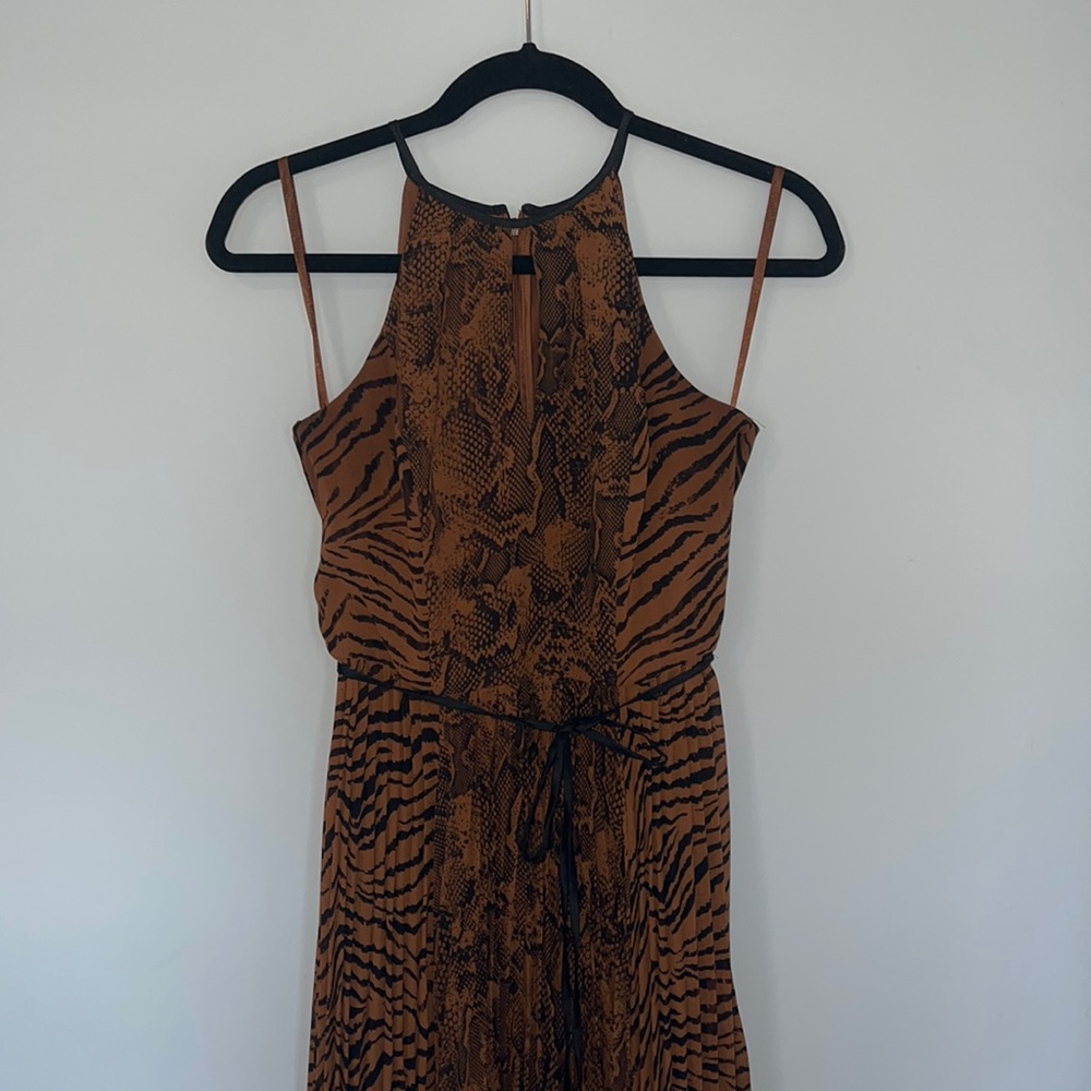 animal print halter dress with tie waist  / size 0